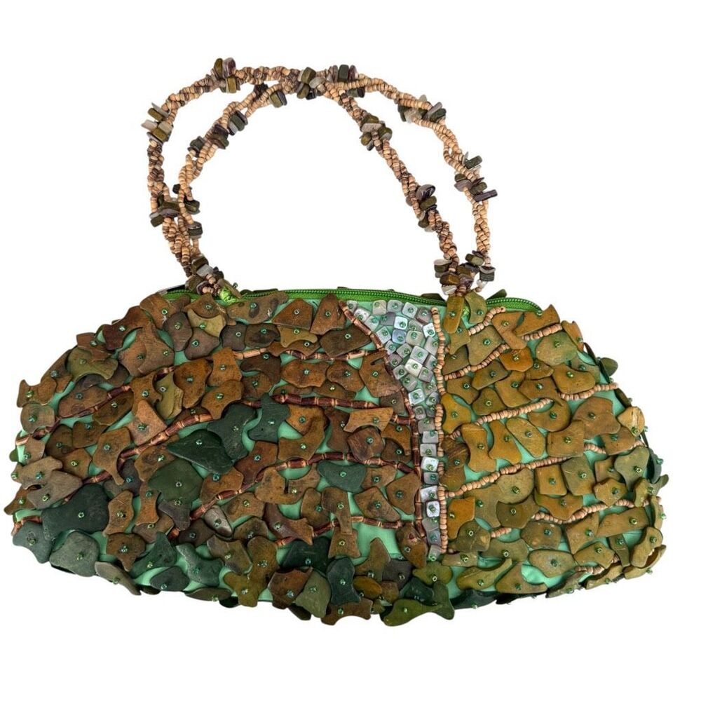 Mido Collection Green Beaded Stone Chip Shoulder Bag Boho Y2K Handbag